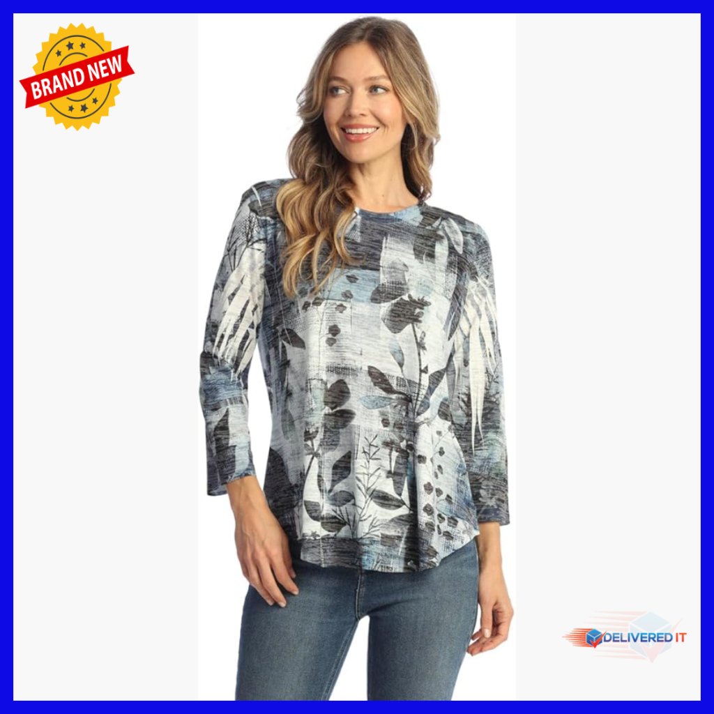 Burnout Tunic Top With Patch Pockets, 3/4 Sleeves, Lightweight Cotton Blend